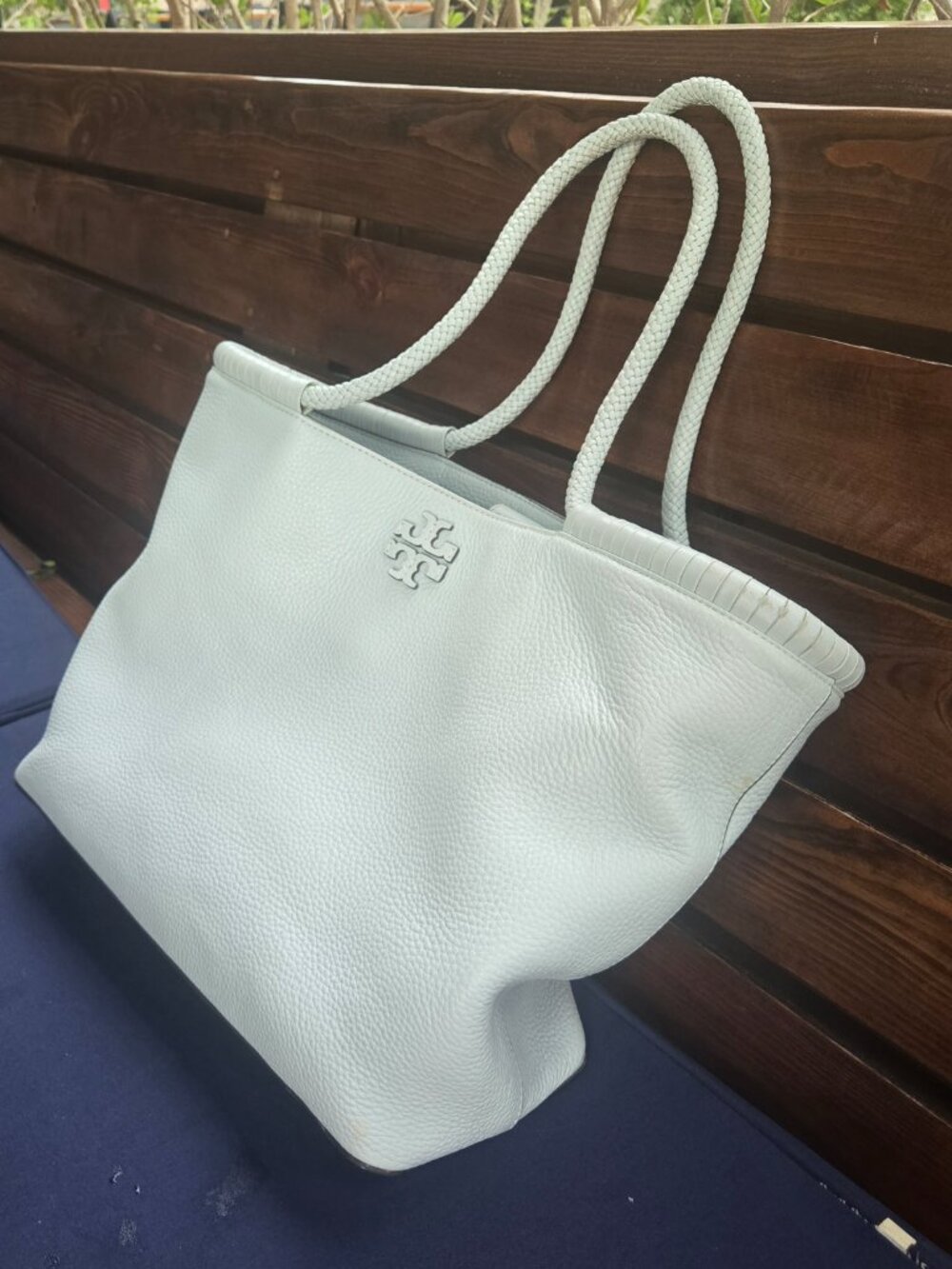 Tory Burch Taylor Large Tote Seltzer Blue Leather Bag Travel - Picture 6 of 15